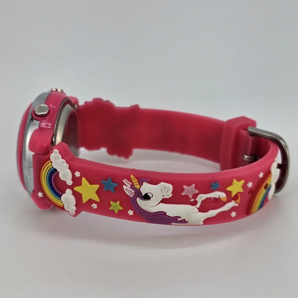 Digital Kid's Watch 34MM Unicorn Rainbows Pink Plastic‎ Bands New Battery
